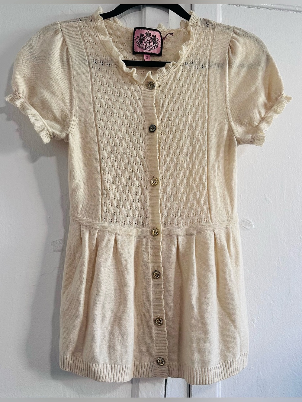 Y2K Juicy Couture Cream Pointelle Knit Top Wool-Cashmere Blend